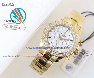 Perfect Replica Gold Rolex Geneve Chronograph Automatic Diamonds Watches